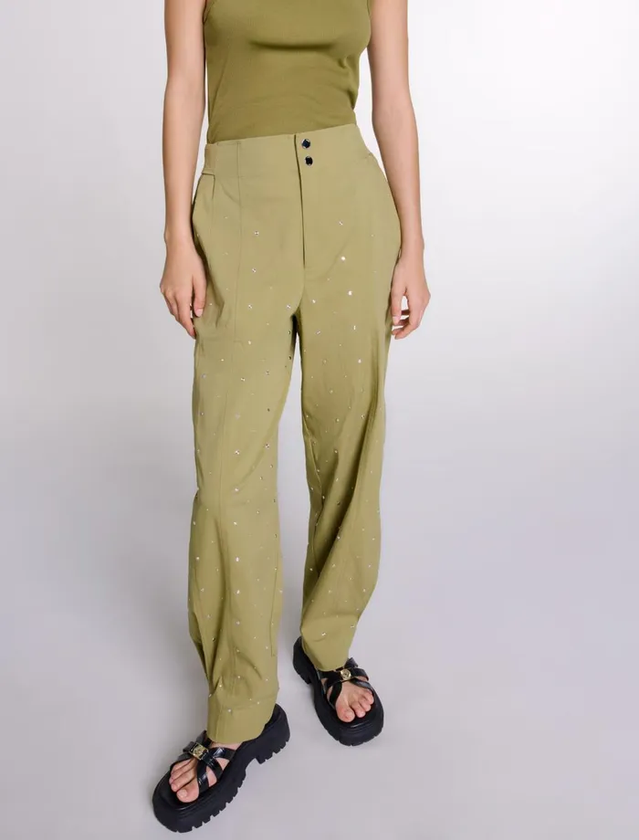 Pants and Jeans Women Maje Studded Baggy Trousers Khaki