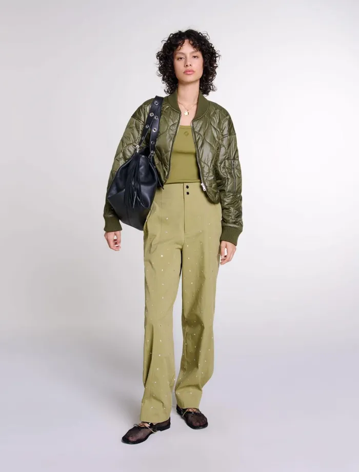 Pants and Jeans Women Maje Studded Baggy Trousers Khaki
