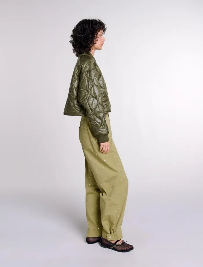 Pants and Jeans Women Maje Studded Baggy Trousers Khaki