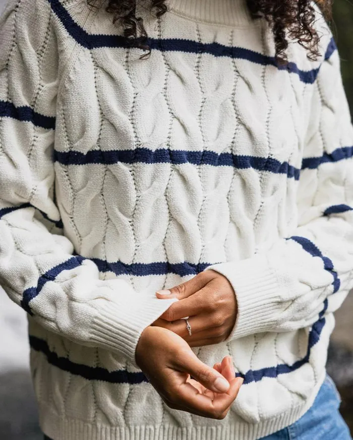 Passenger Clothing Comfort Organic Knitted Jumper Off White Stripe Women Knitwear