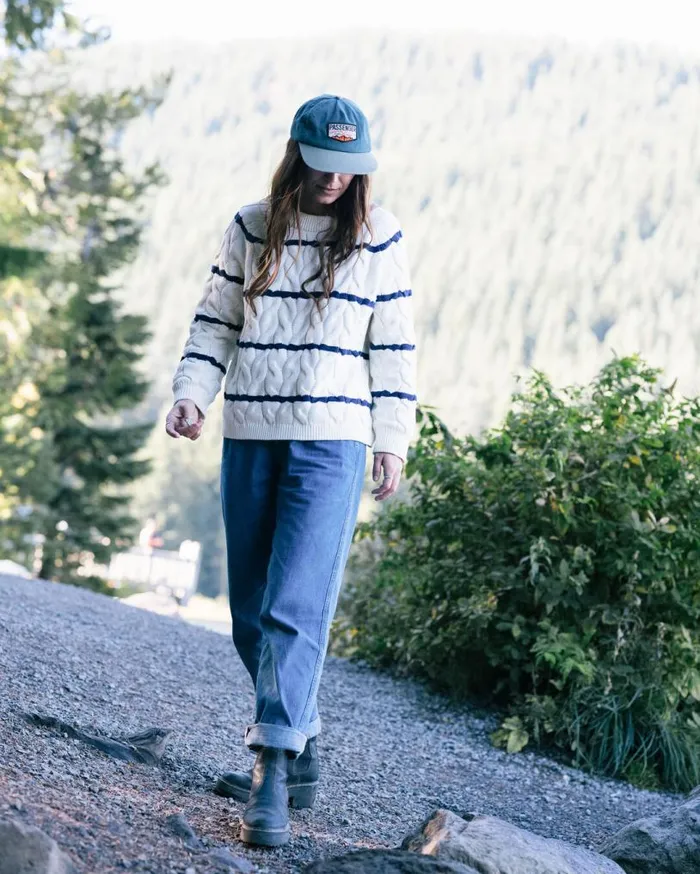 Passenger Clothing Comfort Organic Knitted Jumper Off White Stripe Women Knitwear