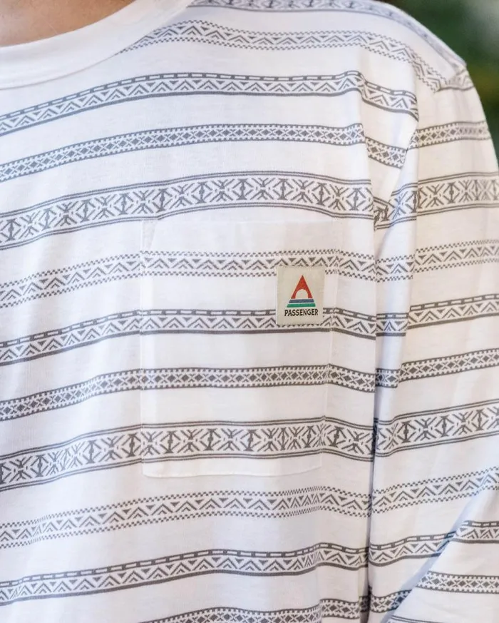 Passenger Clothing Crackle Organic Relaxed Fit LS TShirt White Fairisle Stripe Men TShirts and Vests