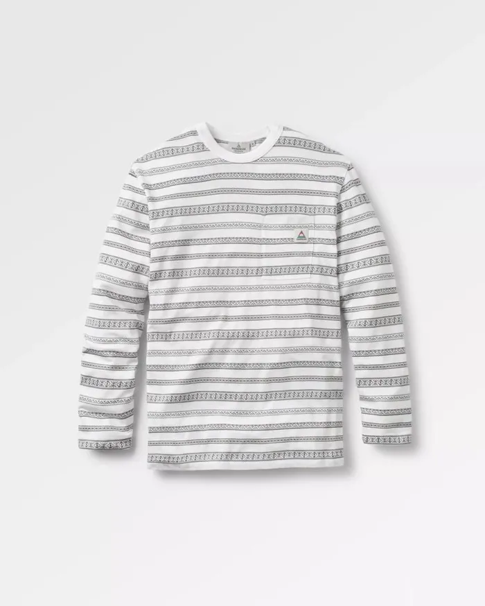 Passenger Clothing Crackle Organic Relaxed Fit LS TShirt White Fairisle Stripe Men TShirts and Vests