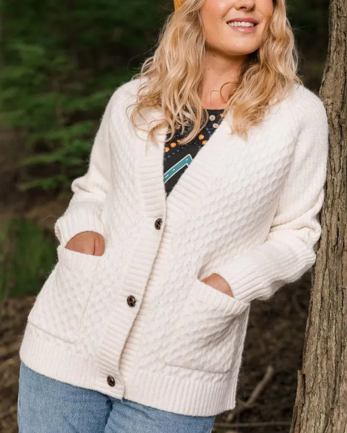 Passenger Clothing Homey Recycled Knitted Cable Cardigan Off White Women Knitwear