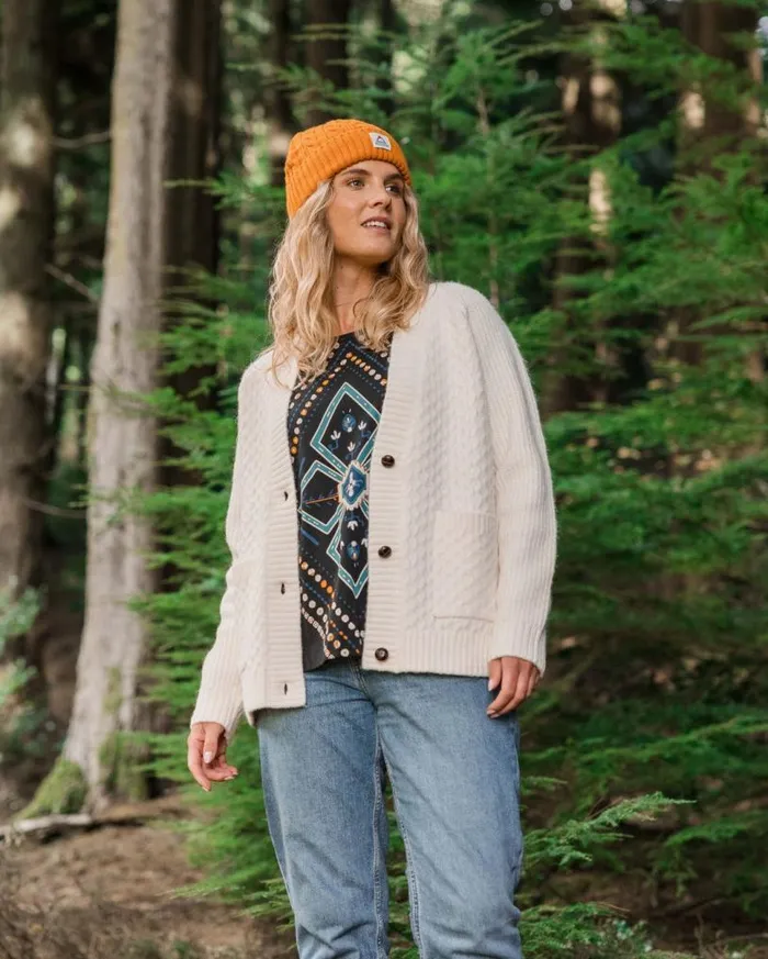 Passenger Clothing Homey Recycled Knitted Cable Cardigan Off White Women Knitwear