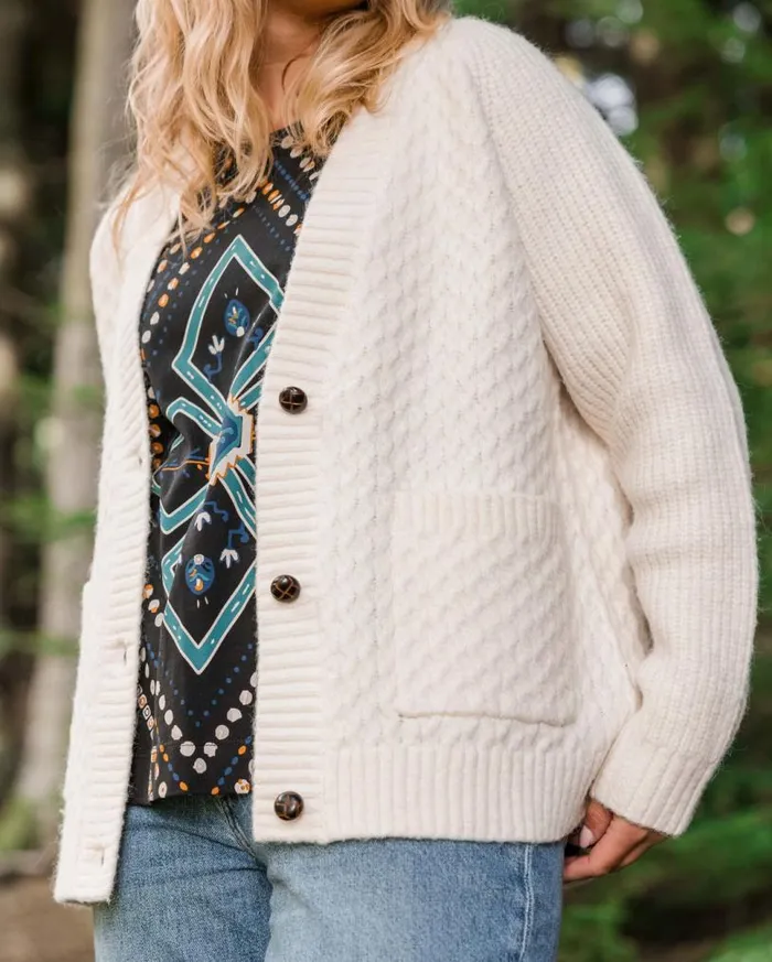 Passenger Clothing Homey Recycled Knitted Cable Cardigan Off White Women Knitwear