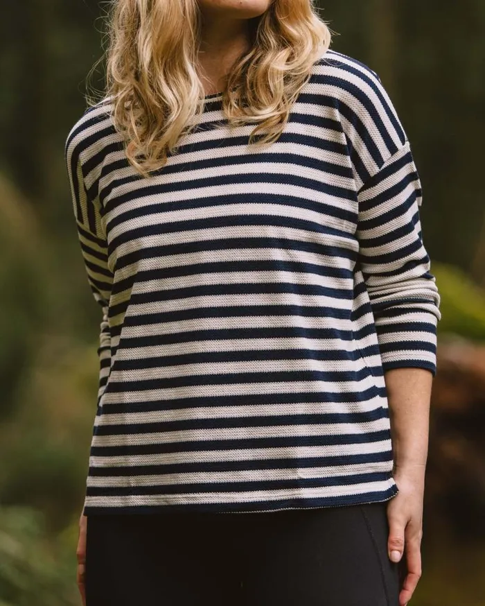 Passenger Clothing Panorama Striped LS TShirt Deep Navy Women Tops and TShirts