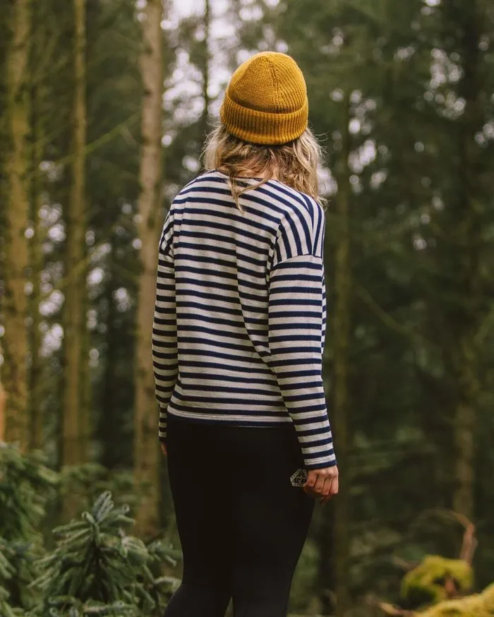 Passenger Clothing Panorama Striped LS TShirt Deep Navy Women Tops and TShirts