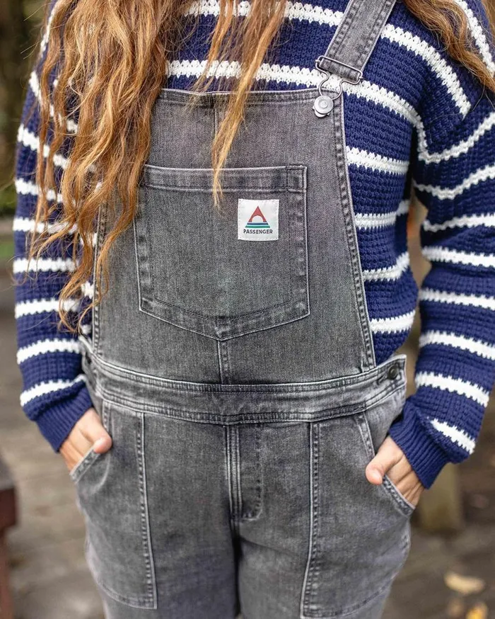 Passenger Clothing Roamist Organic Cotton Dungarees Washed Black Denim Women Dungarees and Trousers