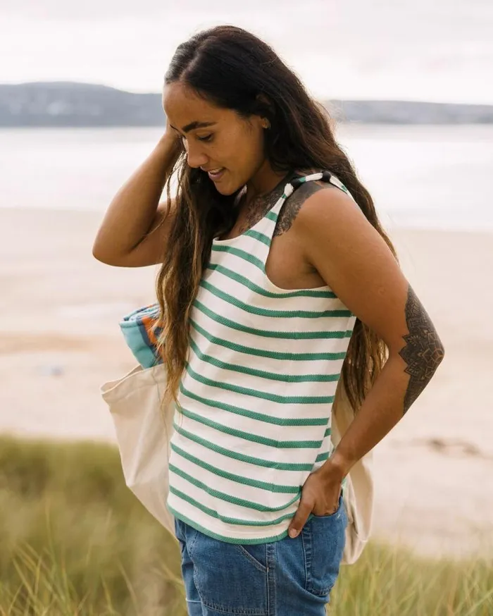 Passenger Clothing Sage Stripe Vest Deep Sea Women Tops and TShirts