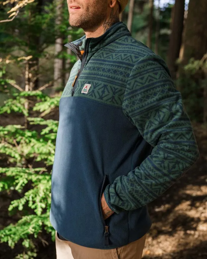 Passenger Clothing Set Off Recycled Polar 14 Zip Fleece Nordic Geo Deep Ocean Men Fleece