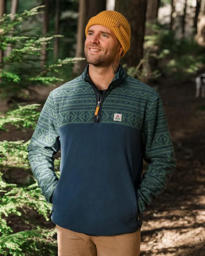 Passenger Clothing Set Off Recycled Polar 14 Zip Fleece Nordic Geo Deep Ocean Men Fleece