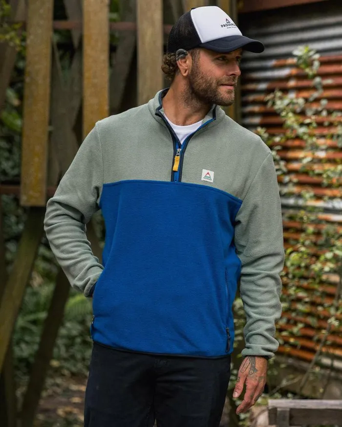 Passenger Clothing Set Off Recycled Polar 14 Zip Fleece Pistachiotrue Blue Men Fleece
