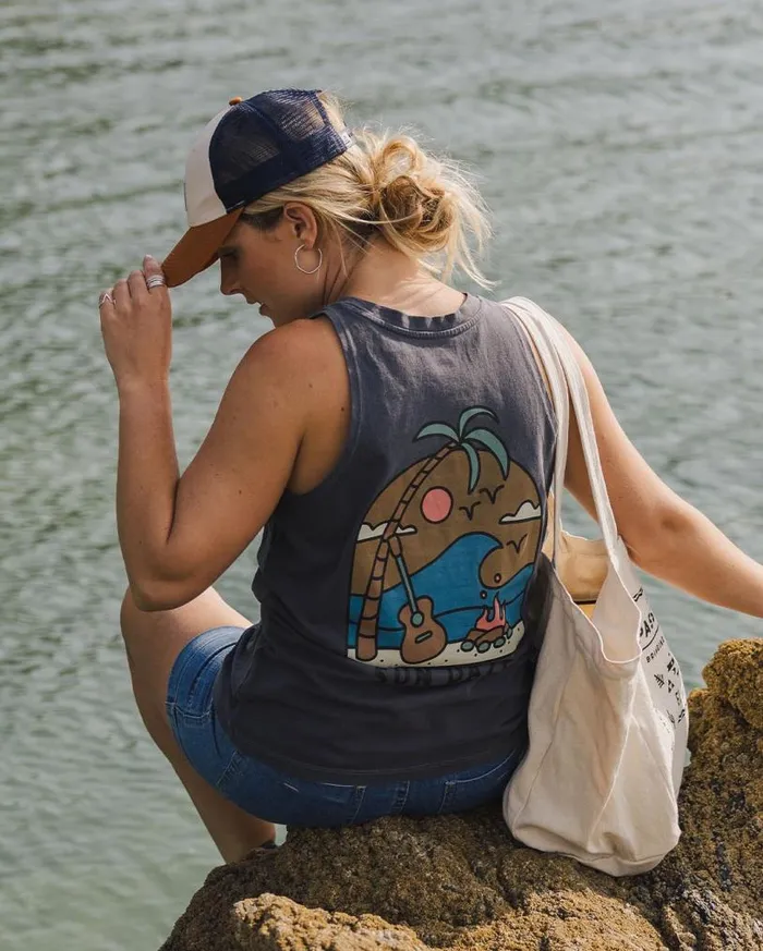 Passenger Clothing Sundaze Recycled Cotton Vest Charcoal Women Tops and TShirts