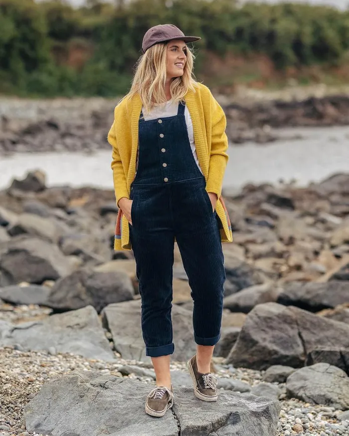 Passenger Clothing Tiaga Cord Dungarees Deep Navy Women Dungarees and Trousers