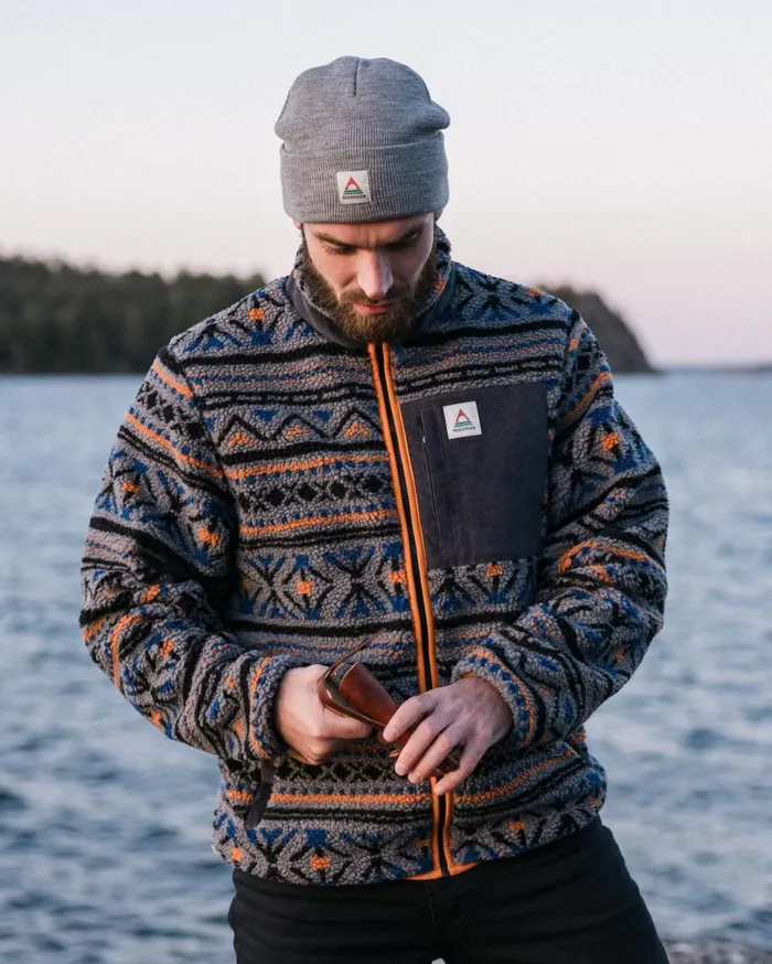 Passenger Clothing Trekker Recycled DeepPile Sherpa Fleece Nordic Geo Grey Men Fleece
