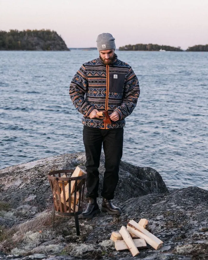 Passenger Clothing Trekker Recycled DeepPile Sherpa Fleece Nordic Geo Grey Men Fleece