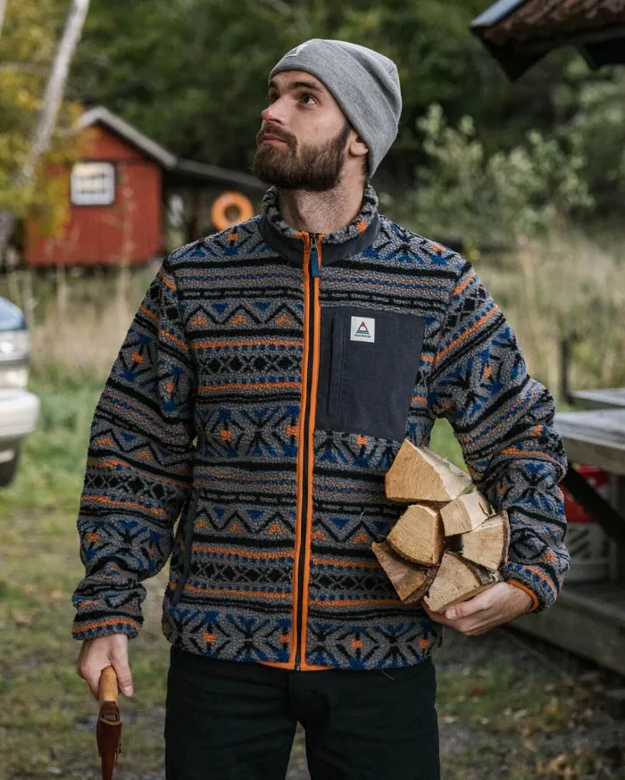 Passenger Clothing Trekker Recycled DeepPile Sherpa Fleece Nordic Geo Grey Men Fleece