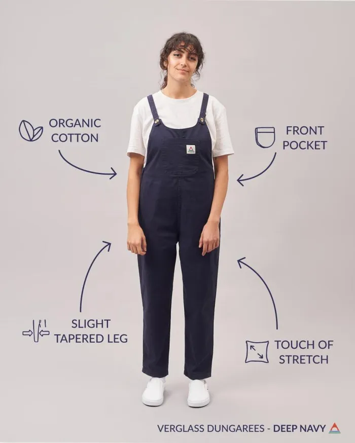 Passenger Clothing Verglass Dungarees Deep Navy Women Dungarees and Trousers