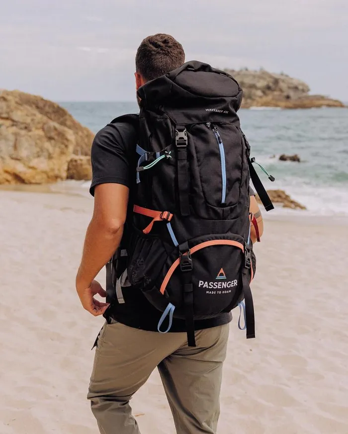 Passenger Clothing Wayfarer Recycled 65L Backpack Black WomenMen Backpacks and Bags