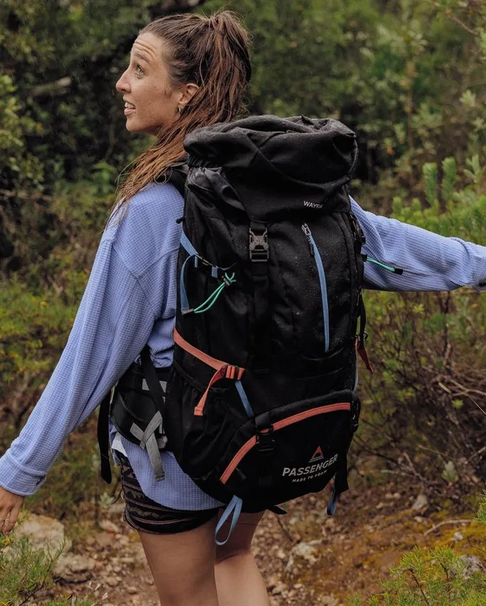Passenger Clothing Wayfarer Recycled 65L Backpack Black WomenMen Backpacks and Bags