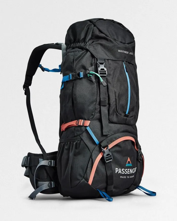Passenger Clothing Wayfarer Recycled 65L Backpack Black WomenMen Backpacks and Bags
