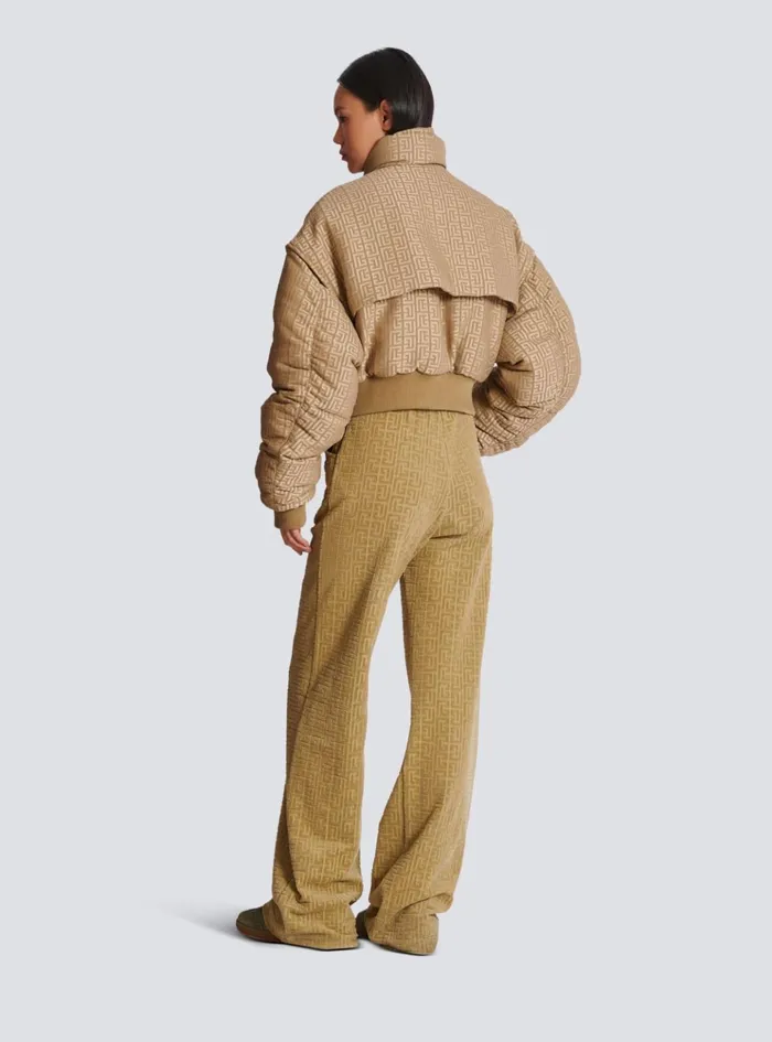 PB Labyrinth Cropped Jacquard Bomber Beige Women Balmain Outerwear