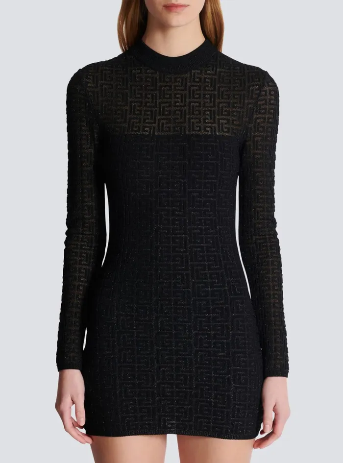 PB Labyrinth Knit Dress Black Women Balmain Dresses