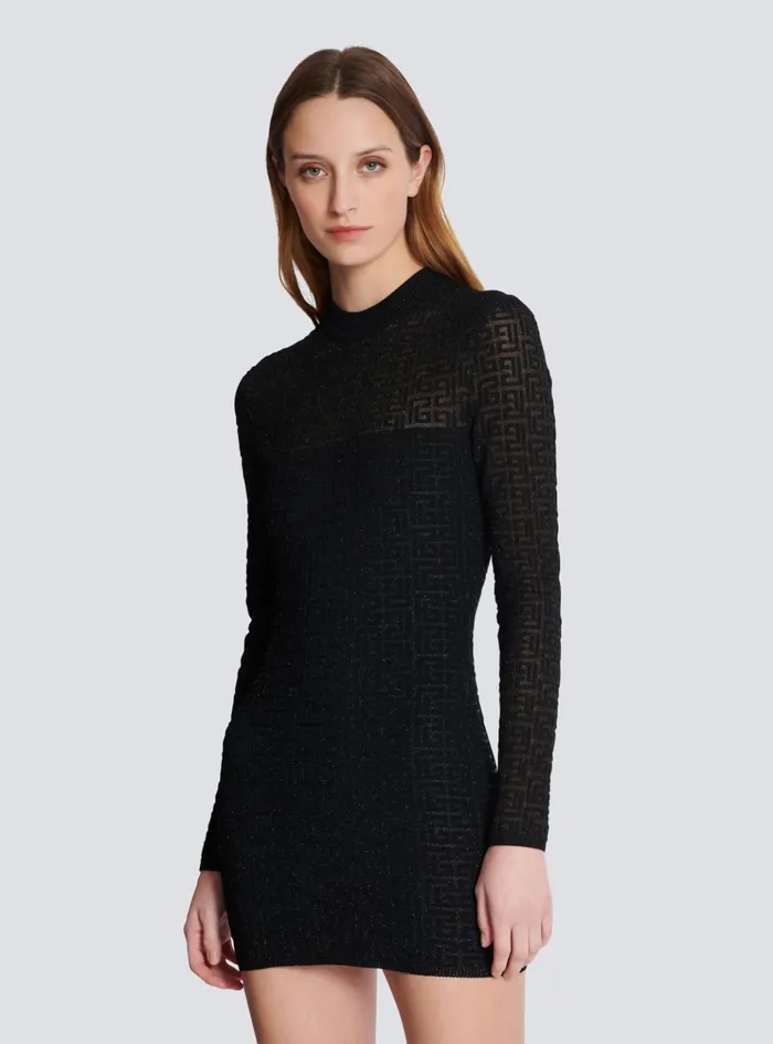 PB Labyrinth Knit Dress Black Women Balmain Dresses