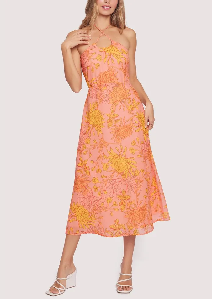Peony Delight Midi Dress Orangefloral Women Lost Wander Dresses