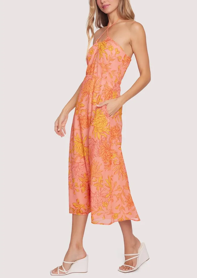 Peony Delight Midi Dress Orangefloral Women Lost Wander Dresses