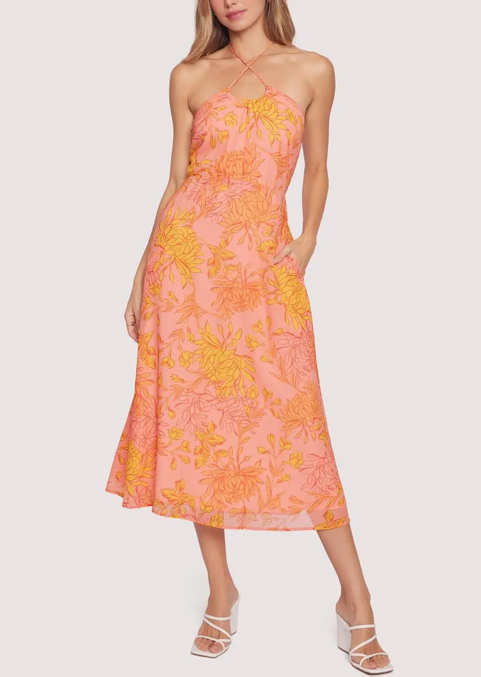 Peony Delight Midi Dress Orangefloral Women Lost Wander Dresses