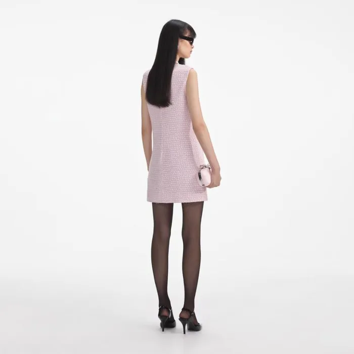 Pink Boucle Pearl Trim Mini Dress Women Self Portrait Dresses Pink Boucle Pearl Trim Mini Dress Women Self Portrait Dresses
