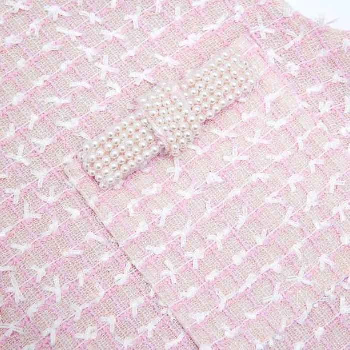 Pink Boucle Pearl Trim Mini Dress Women Self Portrait Dresses Pink Boucle Pearl Trim Mini Dress Women Self Portrait Dresses