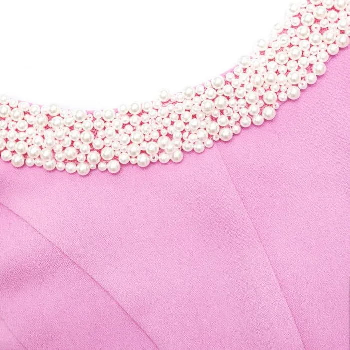 Pink Crepe Pearl Trim Midi Dress Women Self Portrait Wedding Guest Pink Crepe Pearl Trim Midi Dress Women Self Portrait Wedding Guest