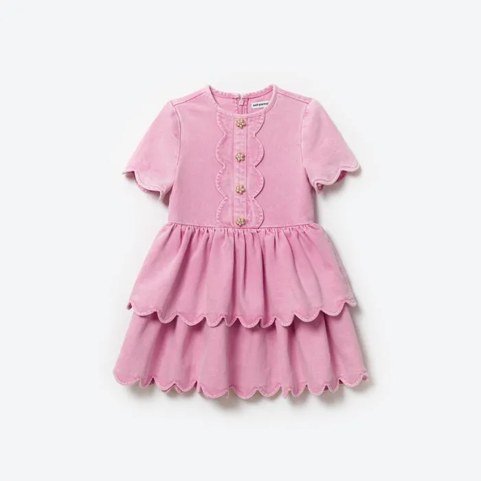 Pink Denim Mini Dress With Scallop Hem Kids Self Portrait Party Dresses