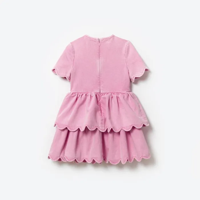 Pink Denim Mini Dress With Scallop Hem Kids Self Portrait Party Dresses
