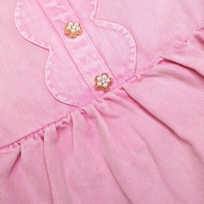 Pink Denim Mini Dress With Scallop Hem Kids Self Portrait Party Dresses