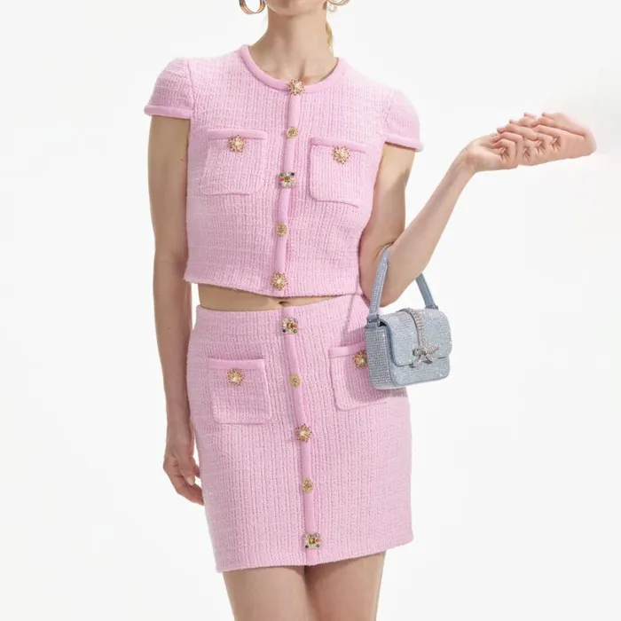 Pink Jewel Button Knit Top Women Self Portrait Tops