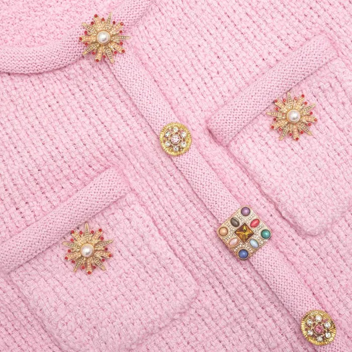 Pink Jewel Button Knit Top Women Self Portrait Tops