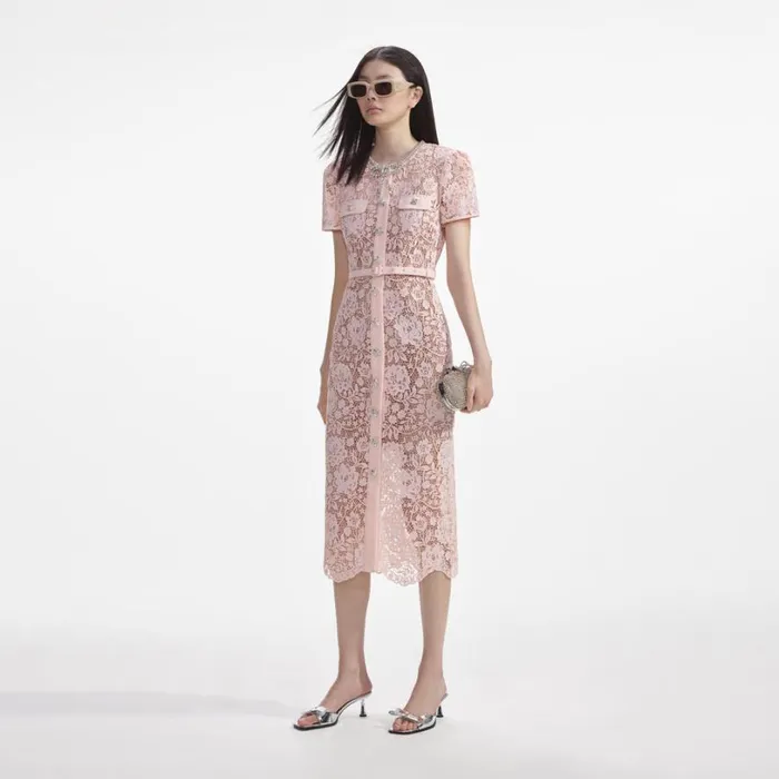 Pink Lace Diamante Bow Midi Dress Women Self Portrait Dresses Pink Lace Diamante Bow Midi Dress Women Self Portrait Dresses