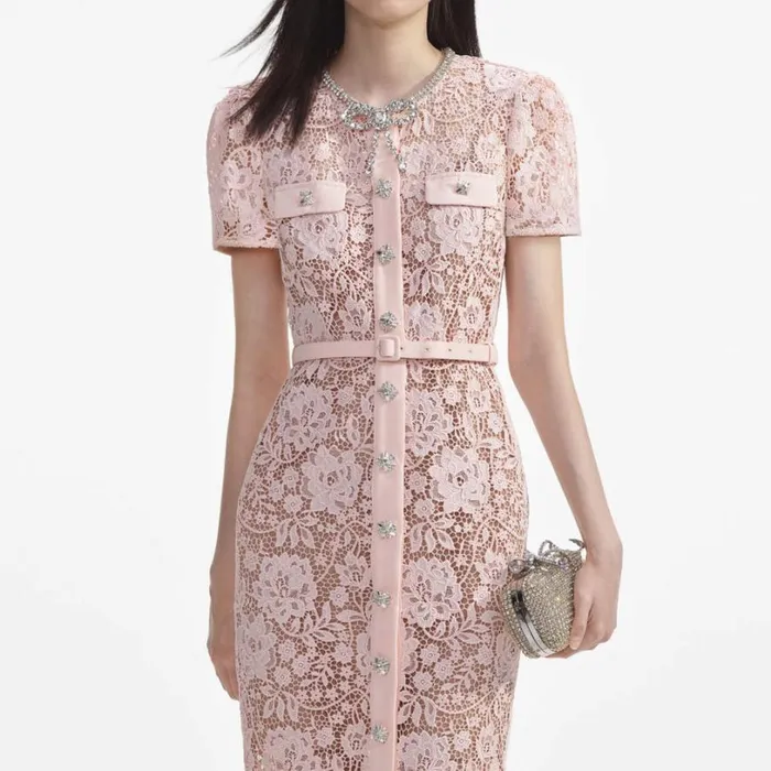 Pink Lace Diamante Bow Midi Dress Women Self Portrait Dresses Pink Lace Diamante Bow Midi Dress Women Self Portrait Dresses