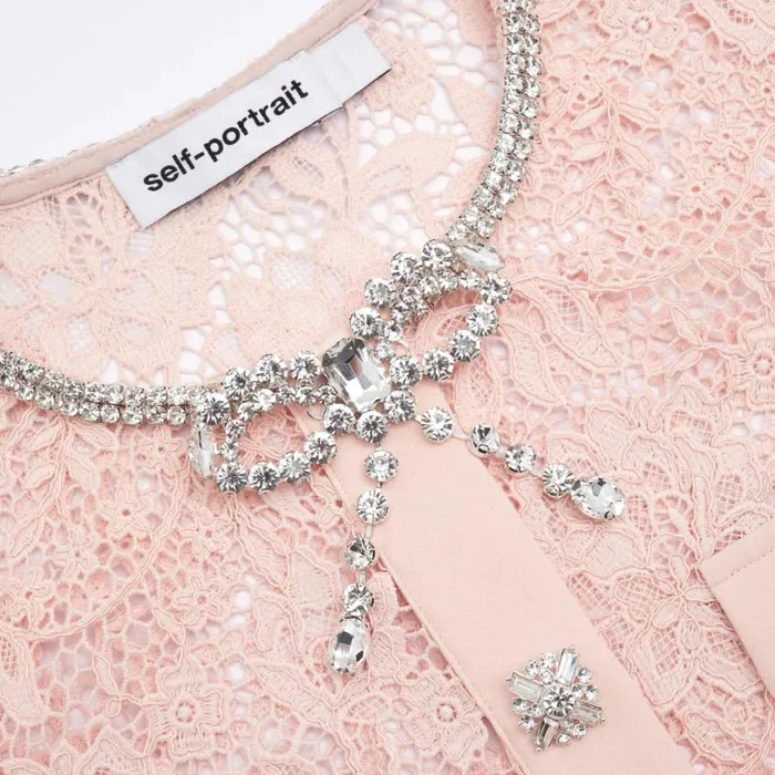 Pink Lace Diamante Bow Midi Dress Women Self Portrait Dresses Pink Lace Diamante Bow Midi Dress Women Self Portrait Dresses