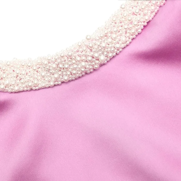 Pink Pearl Trim Satin Mini Dress Women Self Portrait Dresses Pink Pearl Trim Satin Mini Dress Women Self Portrait Dresses