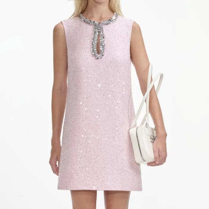 Pink Sequin Boucle Mini Dress Women Self Portrait Dresses