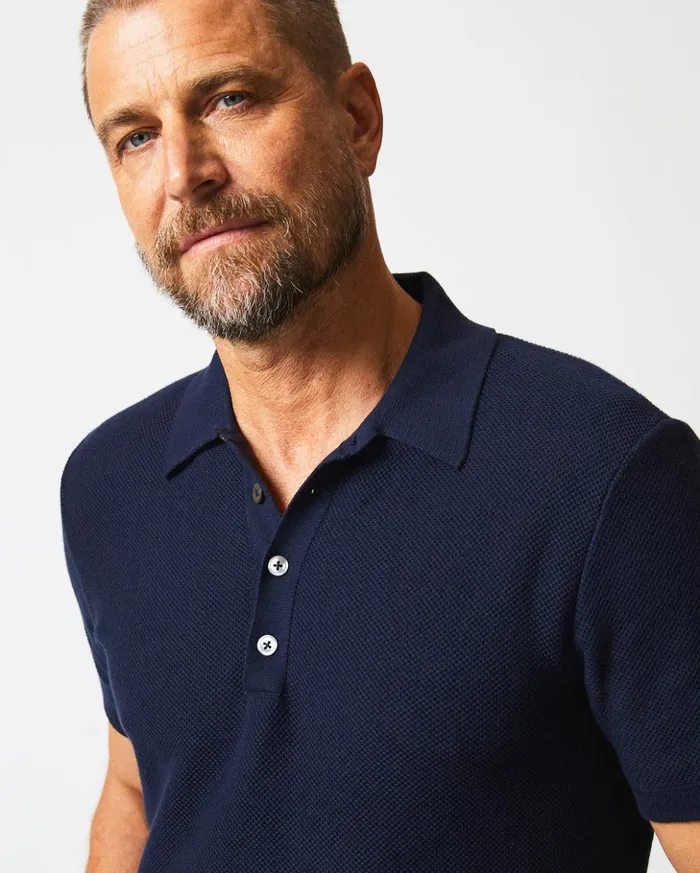 Polos Tees and Henleys Men Billy Reid American Pique Sweater Polo Navy