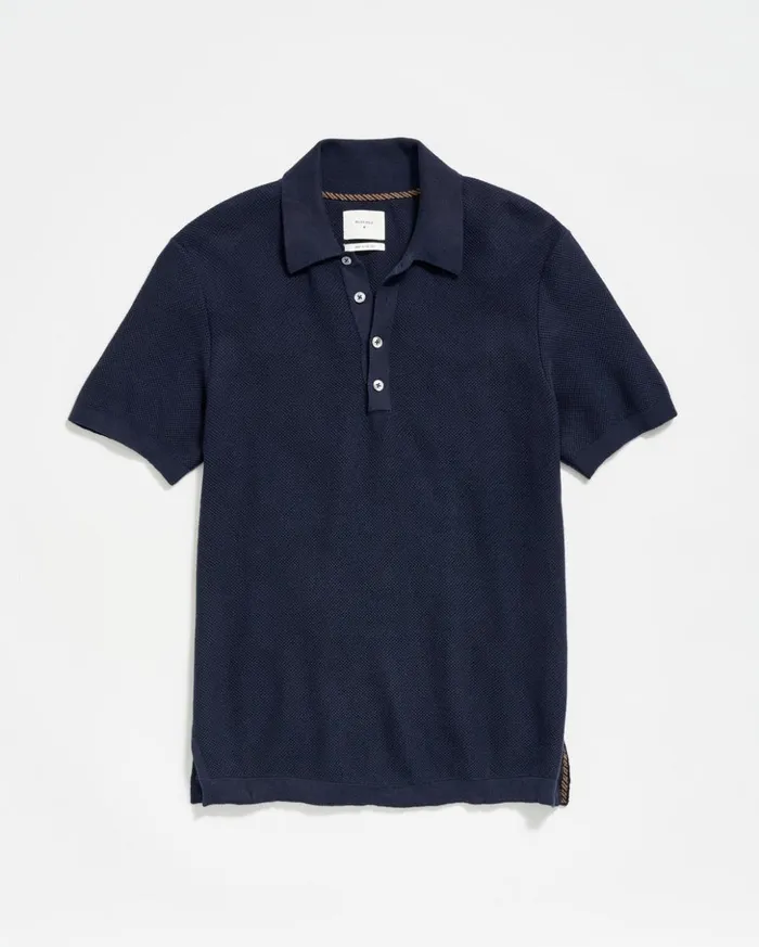 Polos Tees and Henleys Men Billy Reid American Pique Sweater Polo Navy