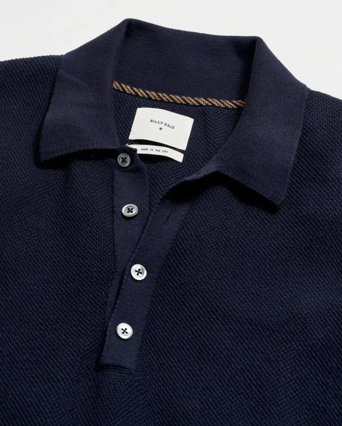 Polos Tees and Henleys Men Billy Reid American Pique Sweater Polo Navy
