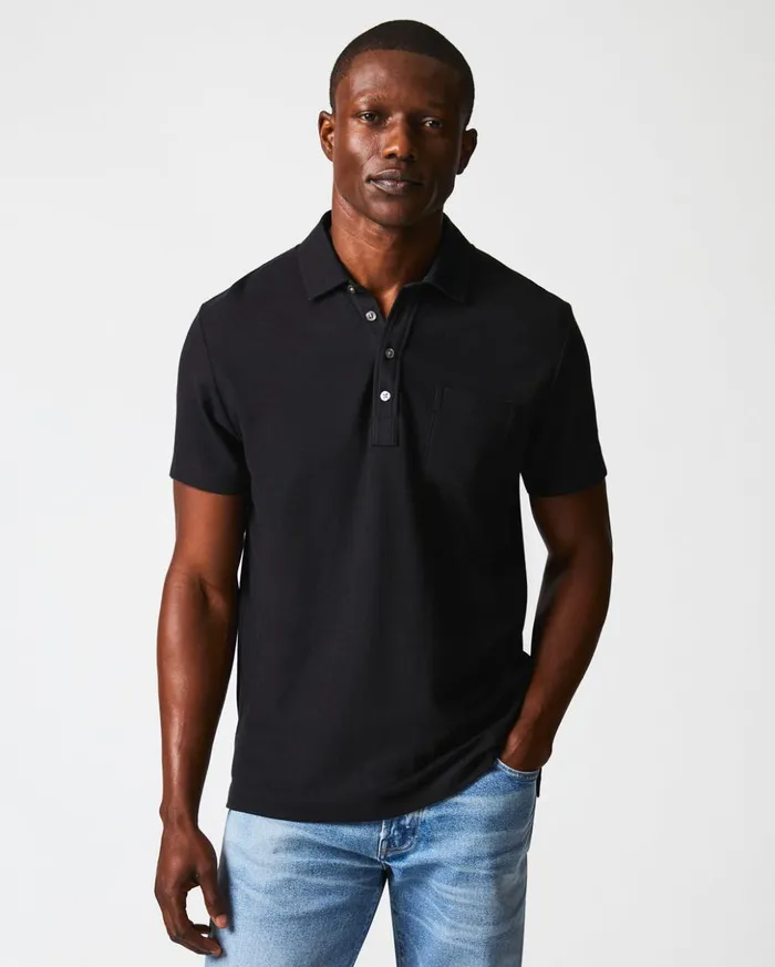 Polos Tees and Henleys Men Billy Reid Pique Pensacola Polo Black