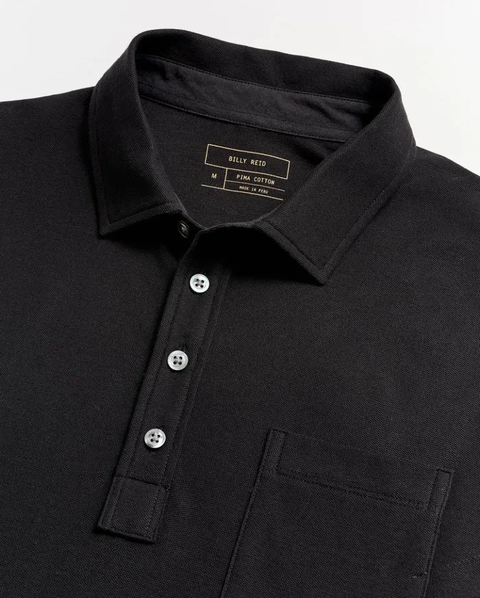 Polos Tees and Henleys Men Billy Reid Pique Pensacola Polo Black